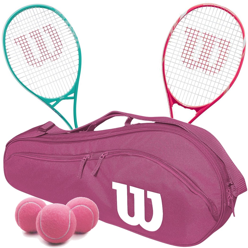 Wilson Essence + Serena Tempest Lite Tennis Racquet Doubles Bundle w an Advantage II Tennis Bag and 3 Pink Tennis Balls
