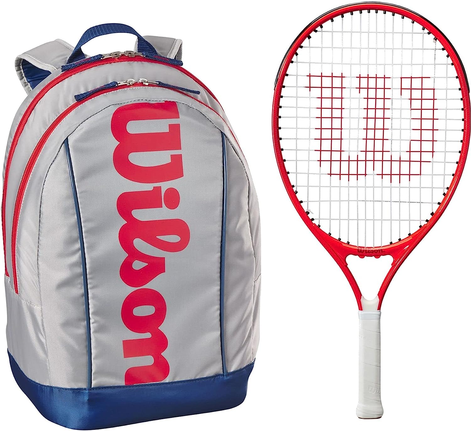 FedererJr-WR8023801001U Wilson Roger Federer Junior Tennis Racquet + Backpack (Grey/Red)