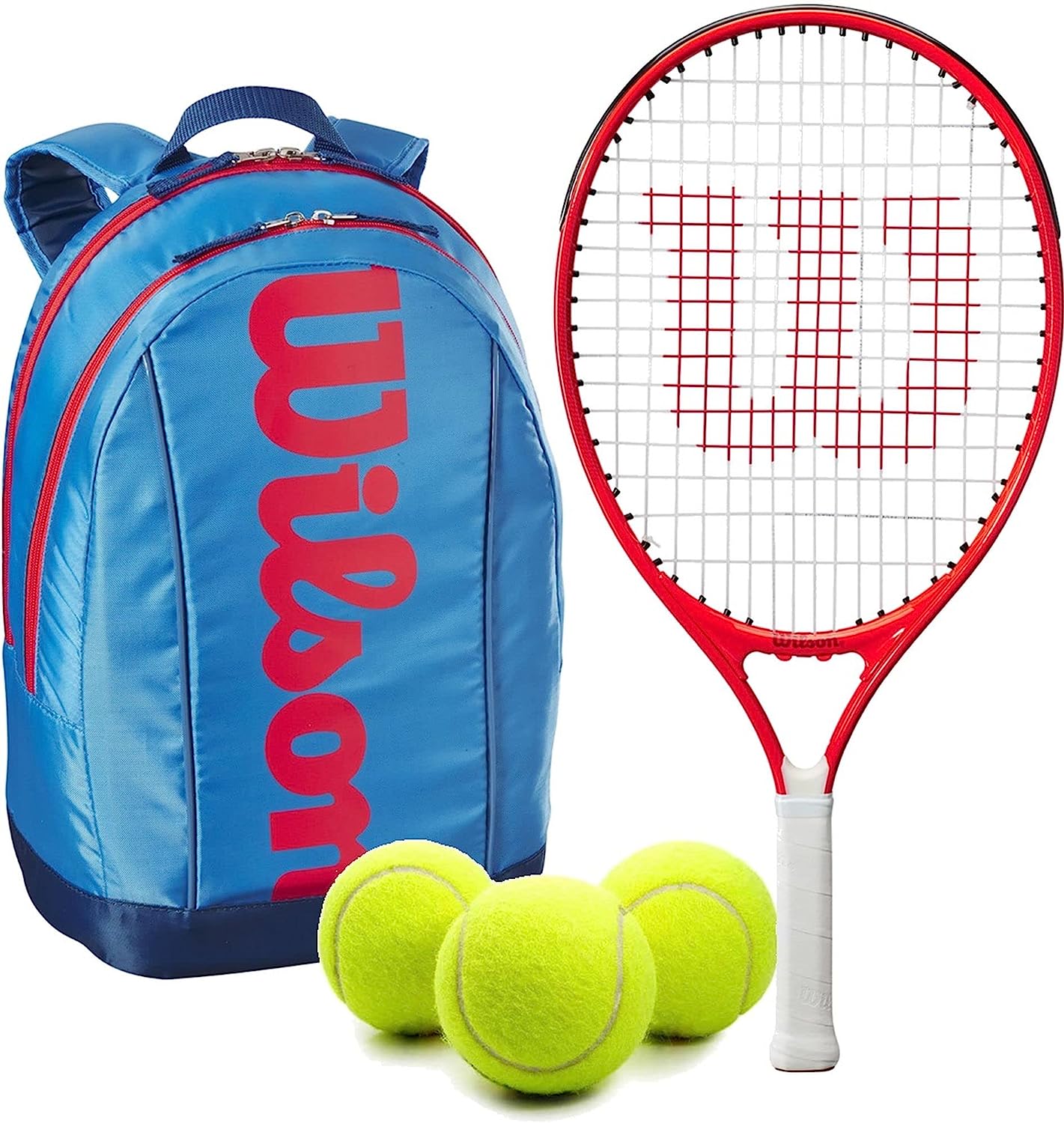 FedererJr-WR8023802001U-Ball Wilson Roger Federer Junior Tennis Racquet + Backpack with 3 Tennis Balls (Blue/Orange)