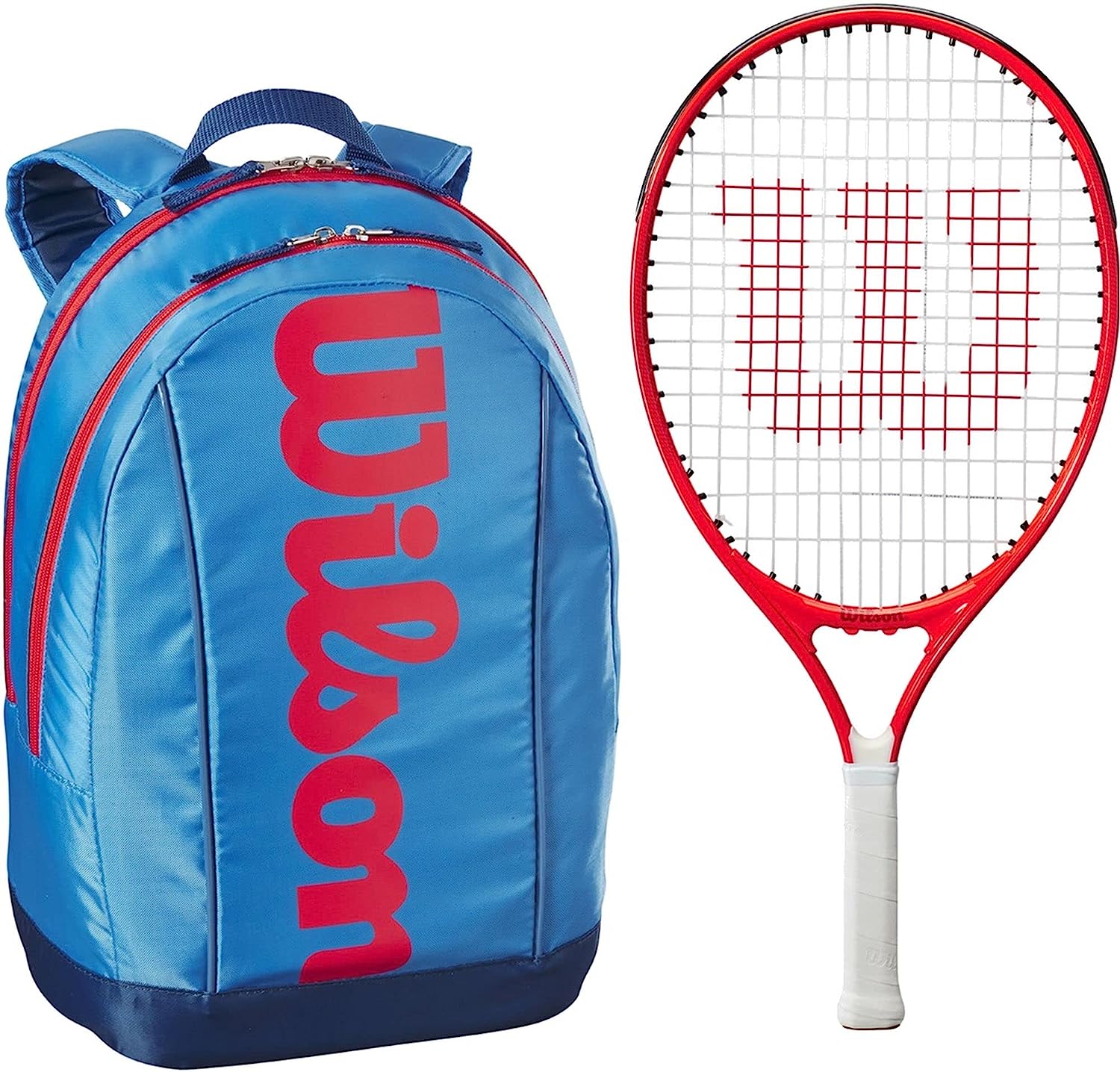 FedererJr-WR8023802001U Wilson Roger Federer Junior Tennis Racquet + Backpack (Blue/Orange)