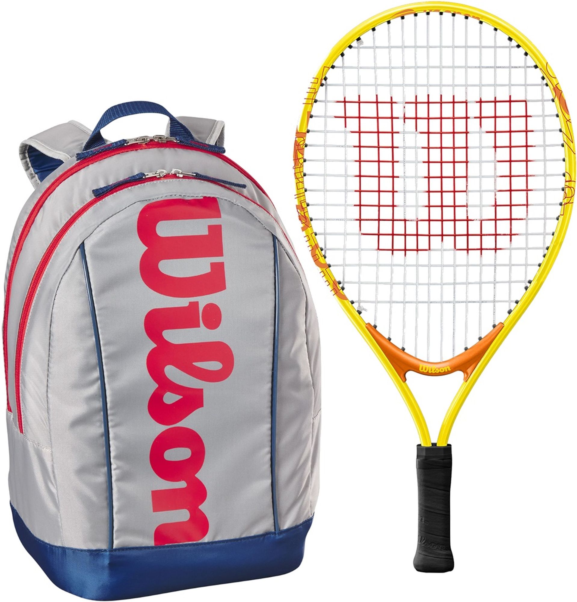 OpenJr-WR8023801001U Wilson US Open Junior Tennis Racquet + Backpack (Grey/Red)