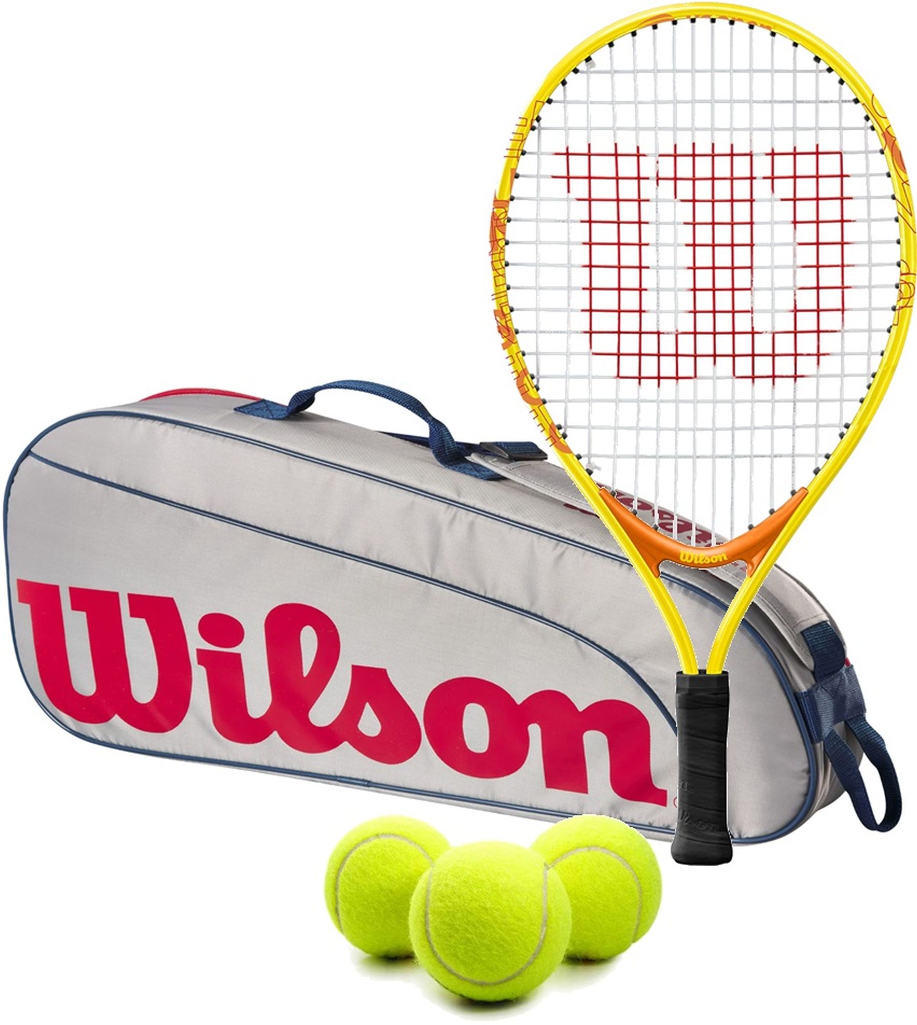 OpenJr-WR8023901001U-Ball Wilson US Open Junior Tennis Racquet + 3pk Bag + 3 Tennis Balls (Grey/Red)