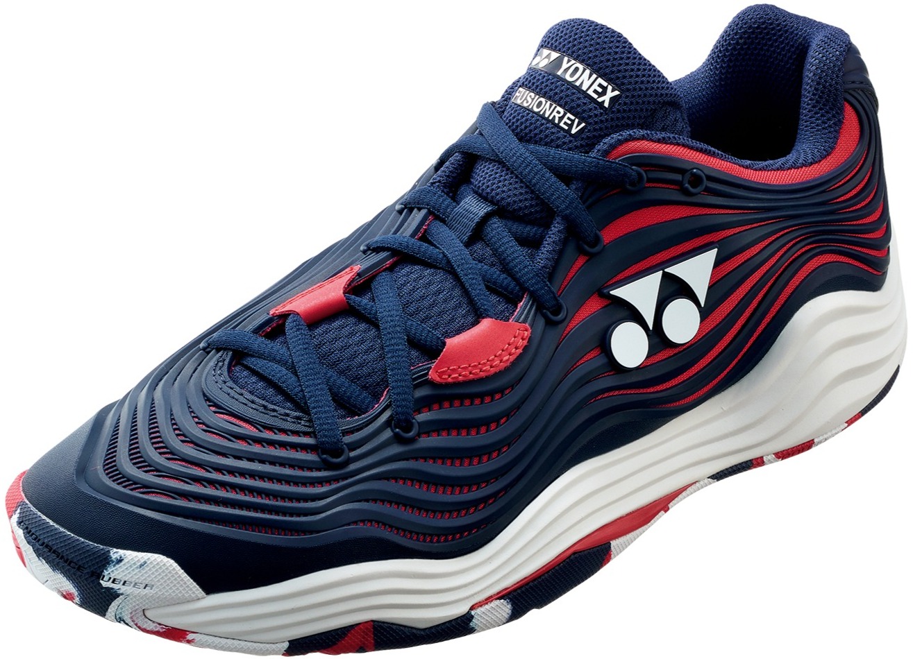 Yonex Men's Power Cushion Fusion Rev 5 Tennis Shoes (Navy/Red)