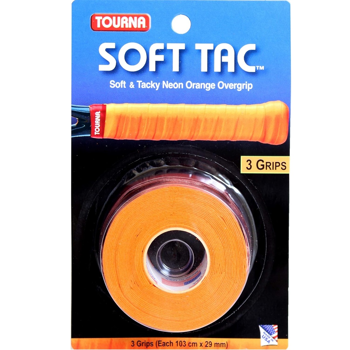 STT-NO Tourna Soft Tac Tacky Overgrip 3-Pack (Orange)