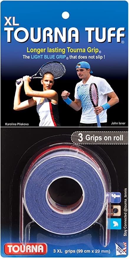 TUFF-1-XL Tourna Tuff Tennis Racquet Grip 3 Pack (Classic Tourna Blue)