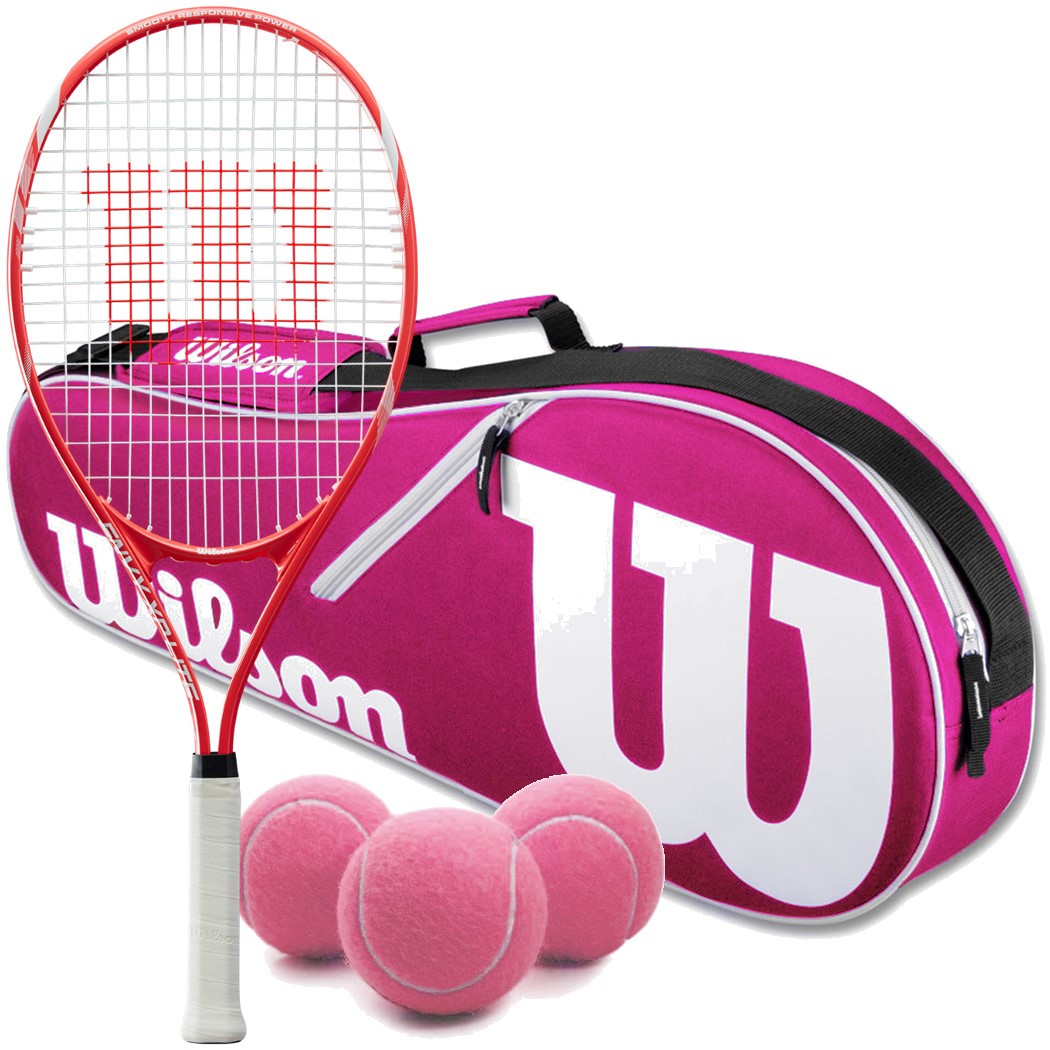 Wilson Envy XP Lite Pre-Strung Recreational Tennis Racquet Set or Kit Bundled with Blue Overgrips and a Can of Pink Tennis Balls 