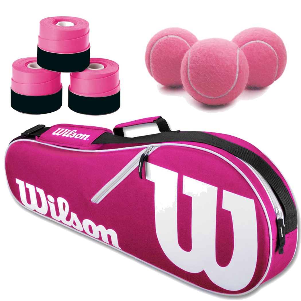 WR8005201001-OG-Ball-BNDL Wilson Advantage II Tennis Bag (Pink/White) + 3 Overgrips + 3 Tennis Balls