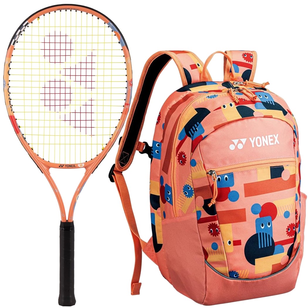 Yonex Junior Tennis Bundle (Coral Orange) - 1 Racquet & 1 Backpack
