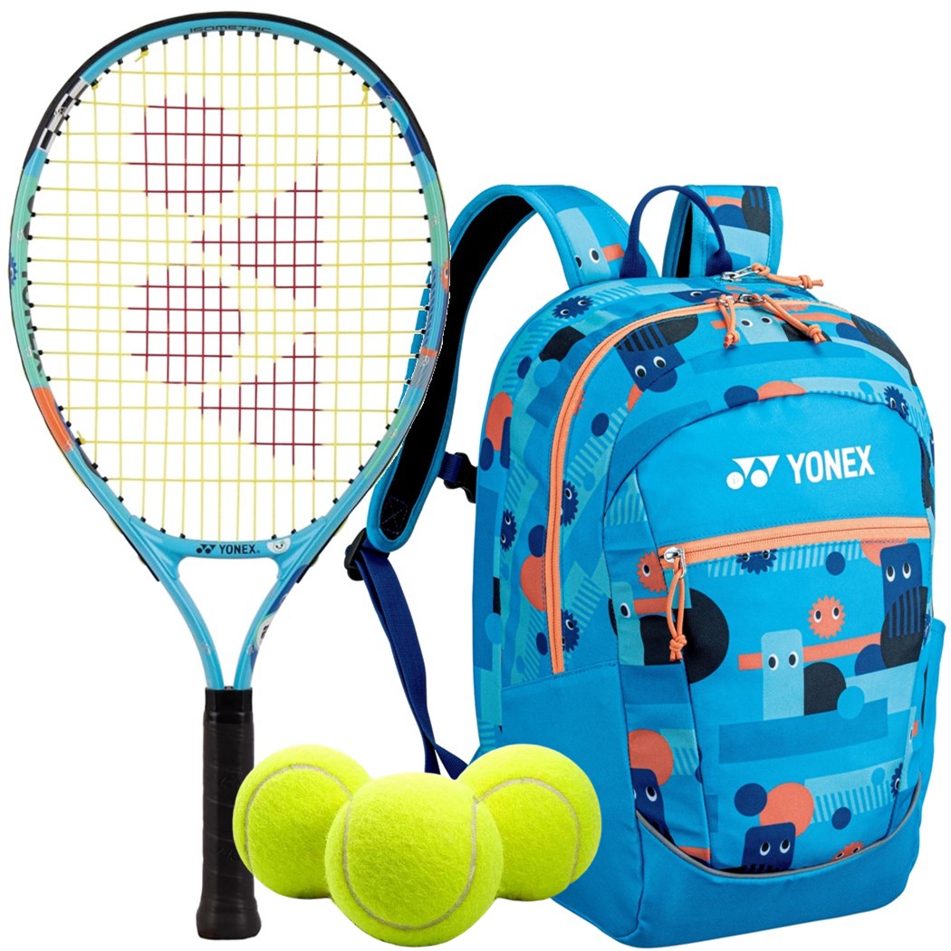 Yonex Junior Tennis Bundle (Ocean Blue) - 1 Racquet, 1 Backpack & 3 Tennis Balls