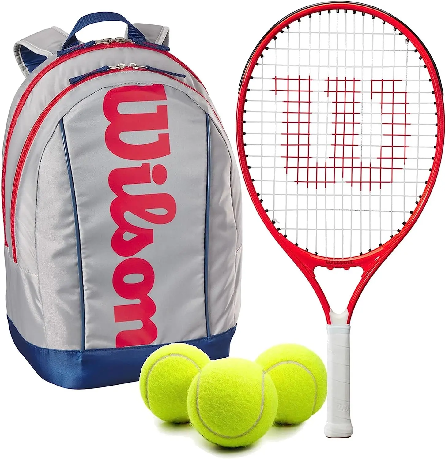 Wilson Roger Federer Junior Tennis Racquet + Backpack with 3 Tennis Balls (Grey/Red)