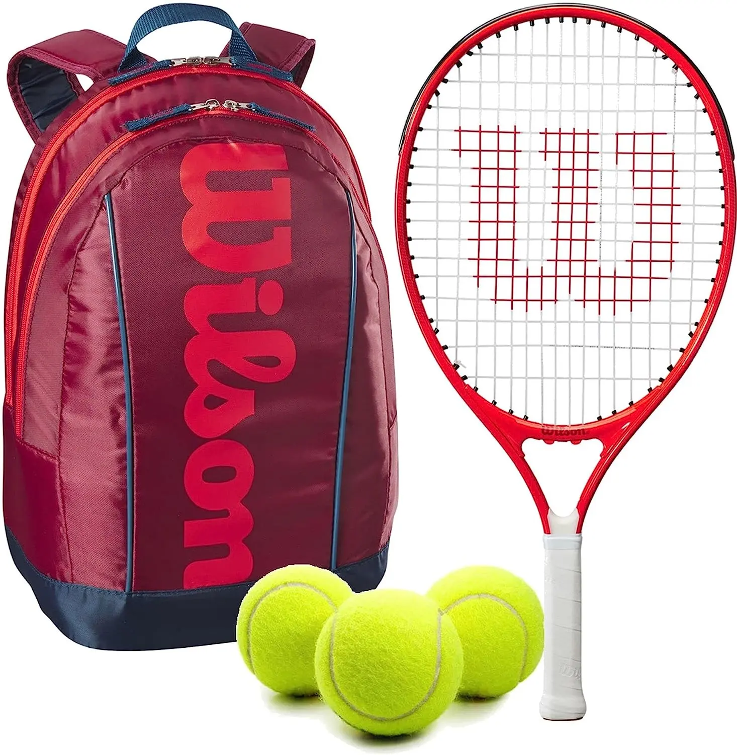 Wilson Roger Federer Junior Tennis Racquet + Backpack with 3 Tennis Balls (Red/Infrared)