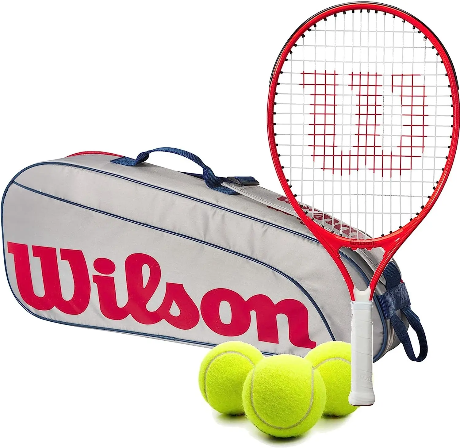 Wilson Roger Federer Junior Tennis Racquet + 3pk Bag with 3 Tennis Balls (Grey/Red)