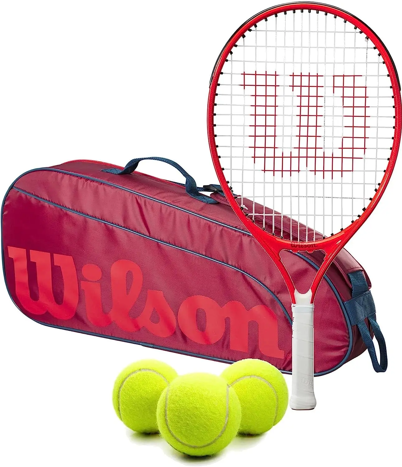 Wilson Roger Federer Junior Tennis Racquet + 3pk Bag with 3 Tennis Balls (Red/Infrared)