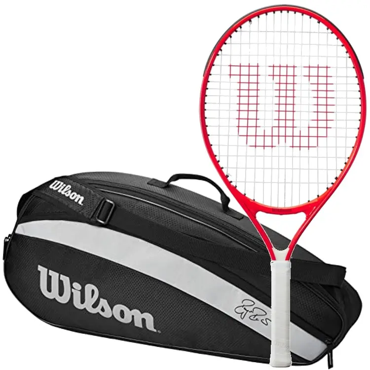 Wilson Roger Federer Glossy Red Junior Tennis Racquet Bundled w the Federer Team 3 Racquet Tennis Bag (Black)