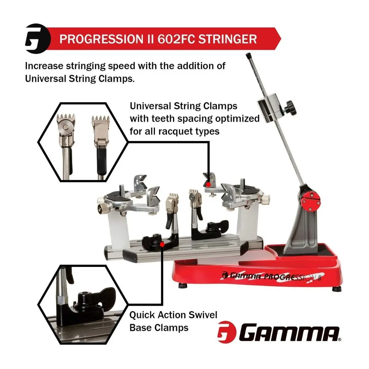 GAMMA Progression II 602FC 6 Point Quick Mount Tabletop Stringing Machine