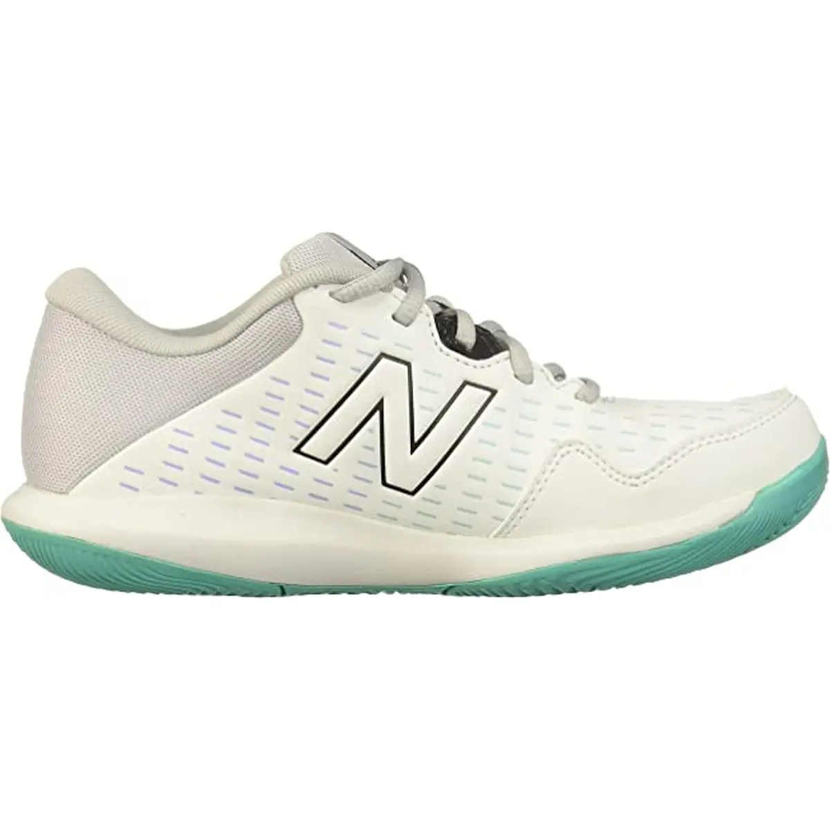 New Balance Women #39 s 696 V4 Hard Court Tennis Shoes (White/Grey/Tidepool)