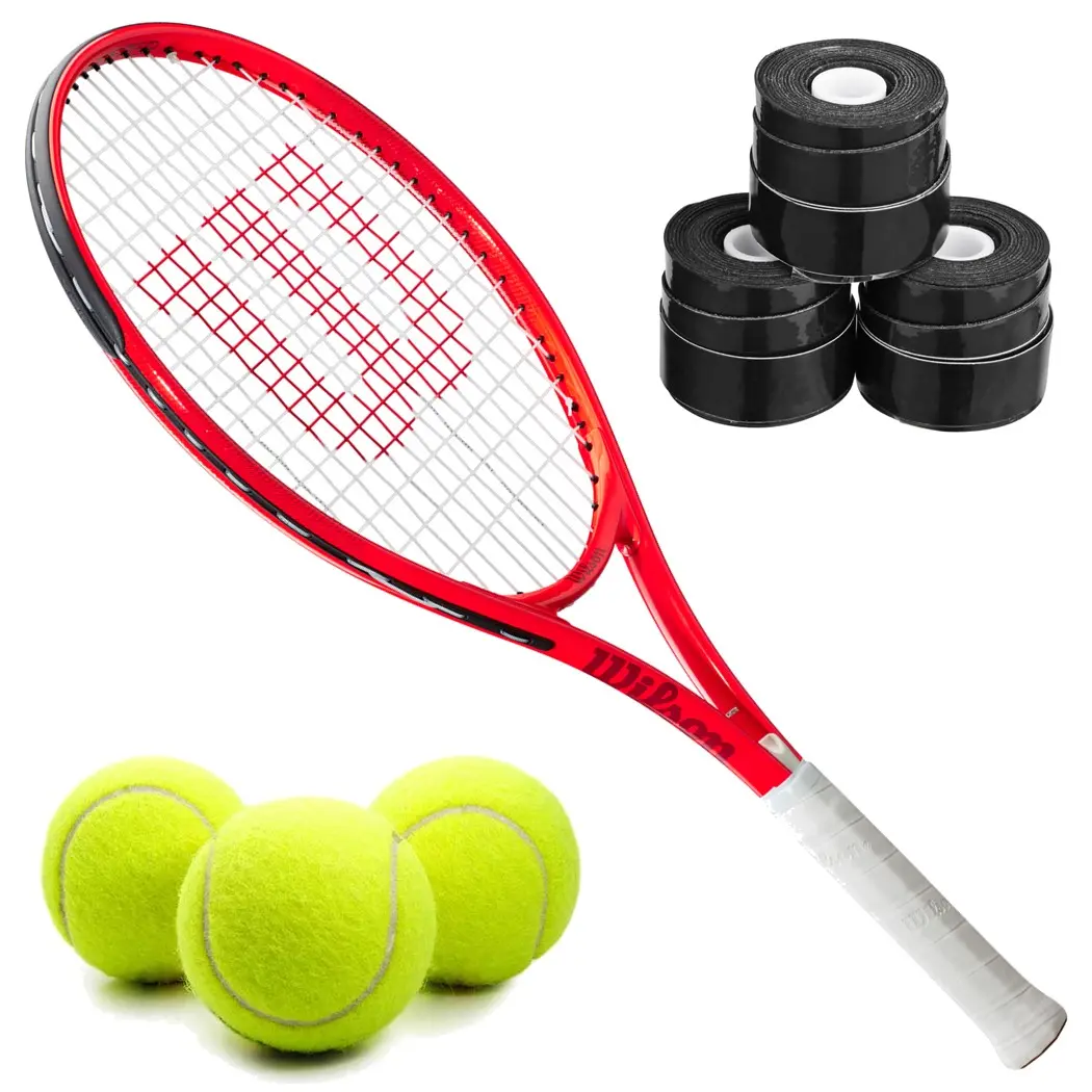 Wilson Roger Federer Jr Racquet + 3 Black Overgrips + 3 Tennis Balls