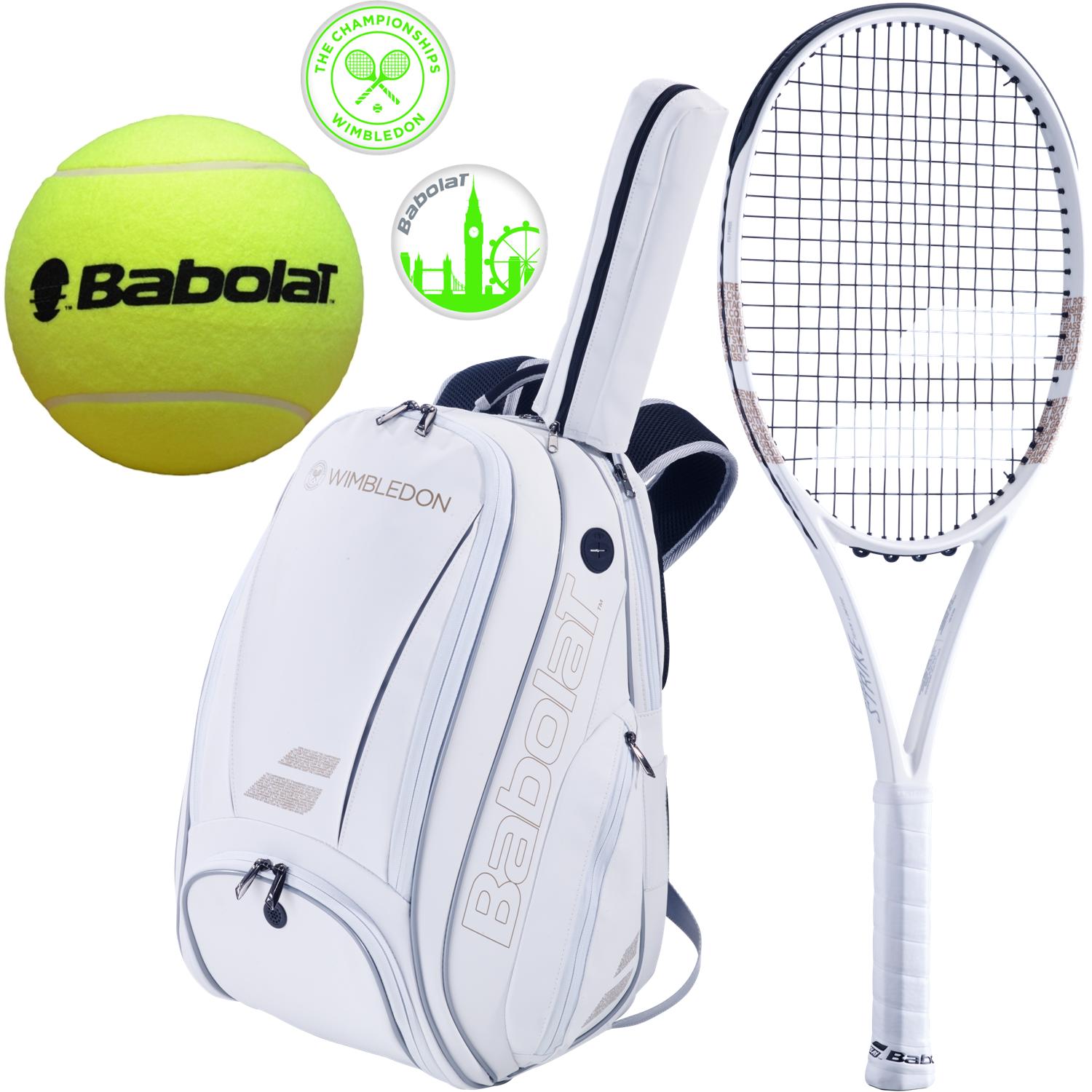 Babolat Wimbledon Pure Strike Team Racquet w/ Pure Backpack + Dampeners + Tennis Balls