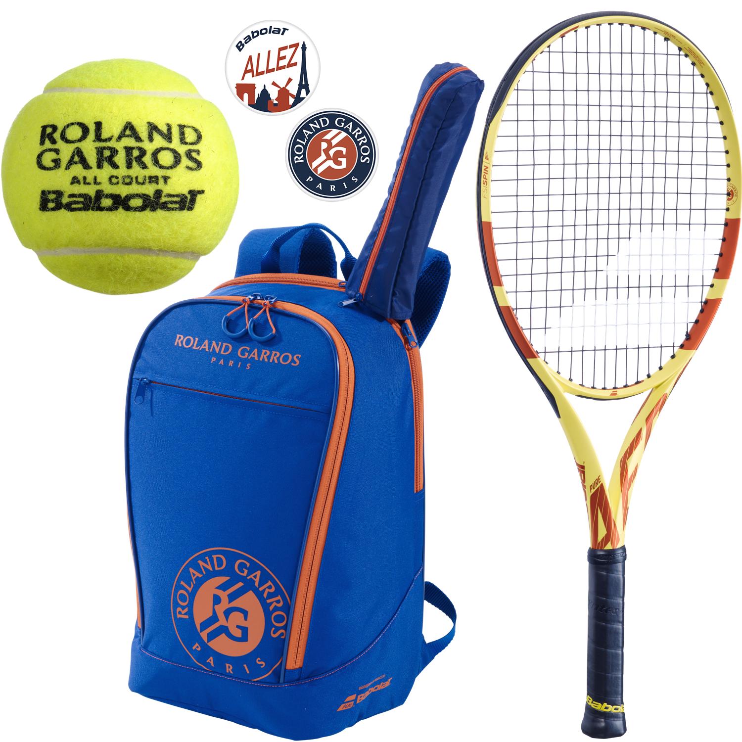 Babolat Roland Garros Pure Aero 26 Junior Racquet w/ Club Backpack + Dampeners + RG All Court Tennis Balls