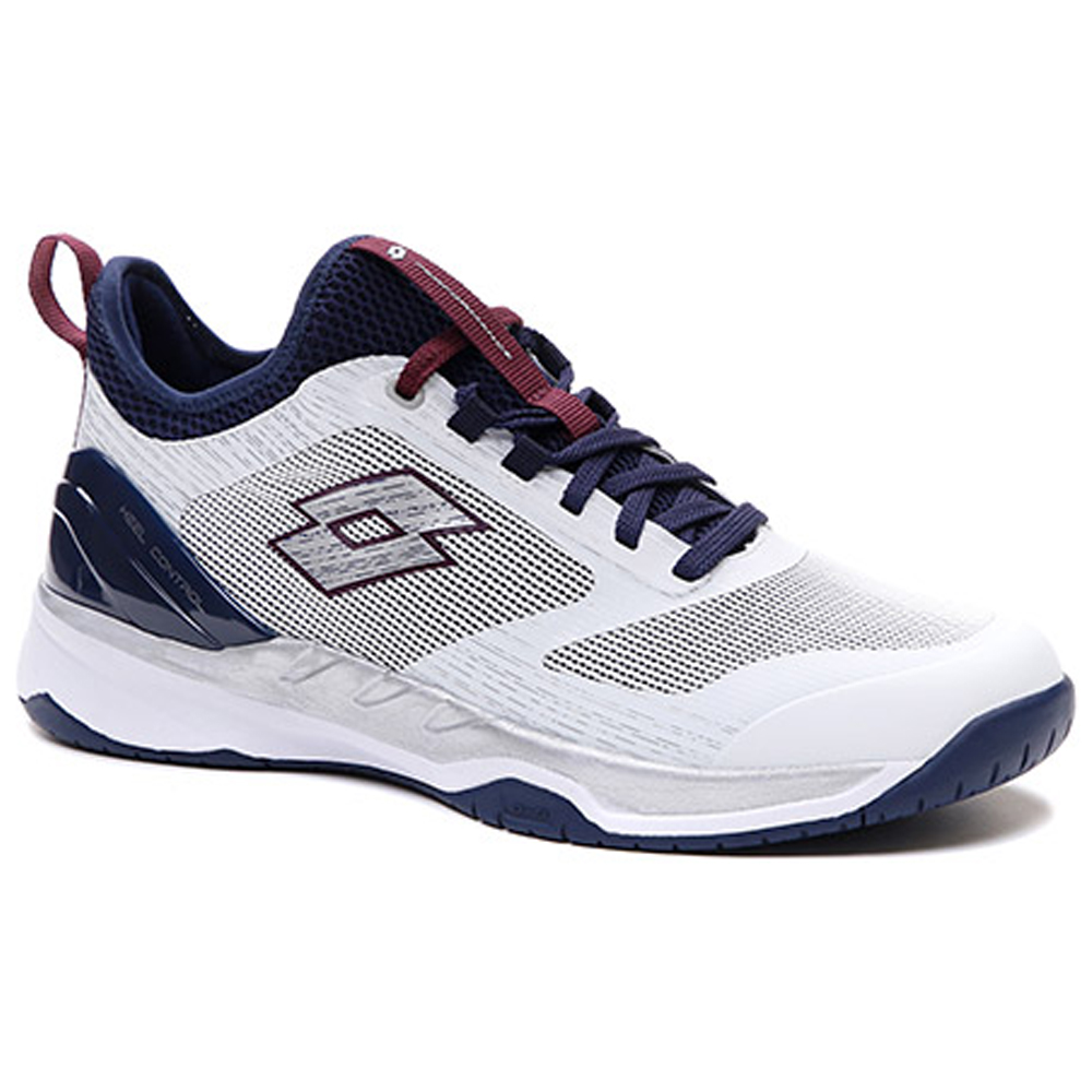 Lotto Men's Mirage 200 Speed Tennis Shoes (All White/Navy Blue/Mauve Wine)