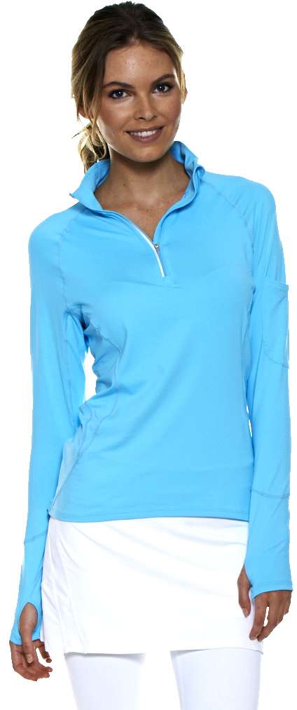 Bloq-UV Mock Zip Long Sleeve Top (Lt Turquoise)