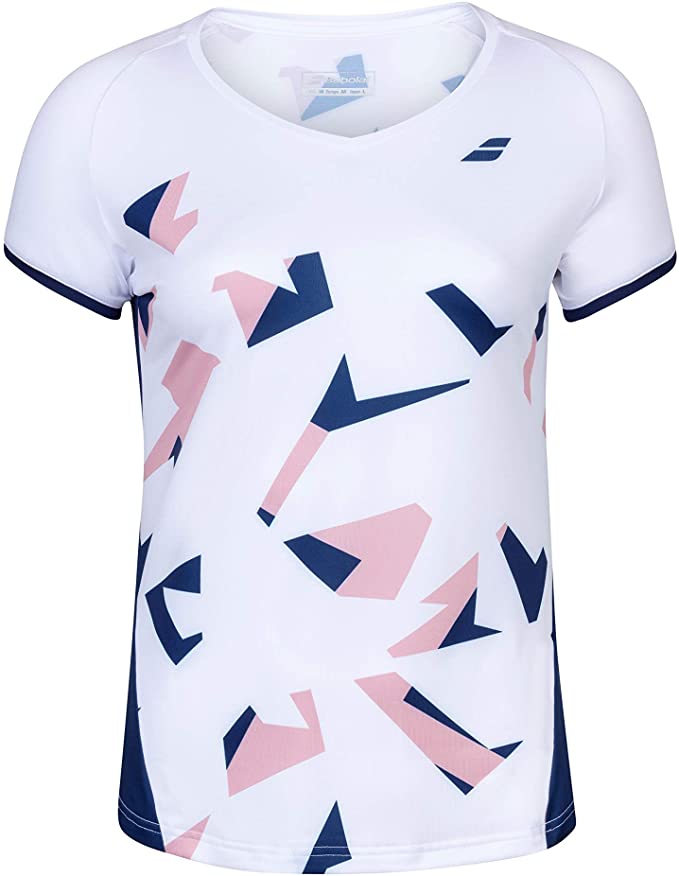 Babolat Girls Compete Cap Sleeve Tennis Top with Performance Polyester (White/Estate Blue)