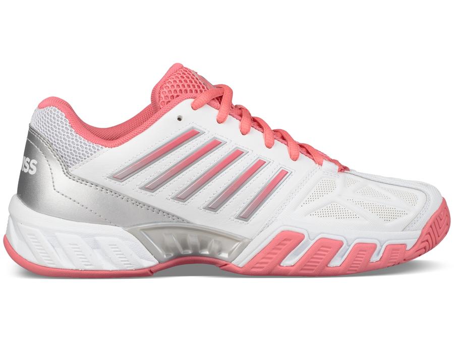 K-Swiss Junior Big Kids Bigshot Light 3 Tennis Shoes (White/Calypso Coral/Silver)