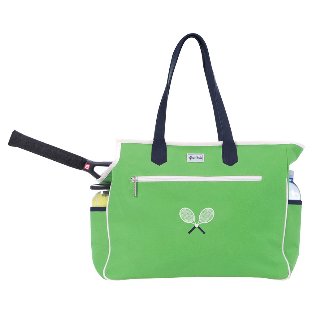 Ame & Lulu Kensington Crossed Racquet Tennis Court Bag (Green/Navy)