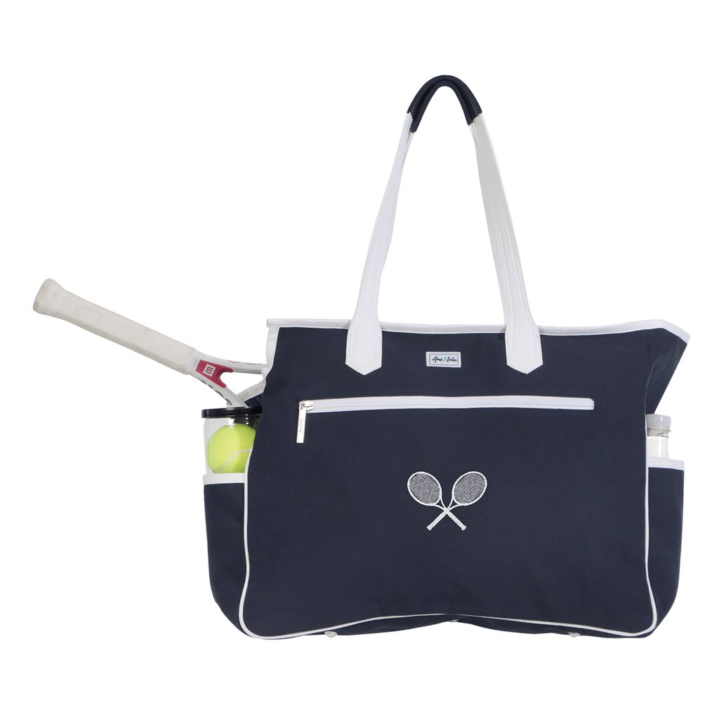 Ame & Lulu Kensington Crossed Racquet Tennis Court Bag (Navy/White)