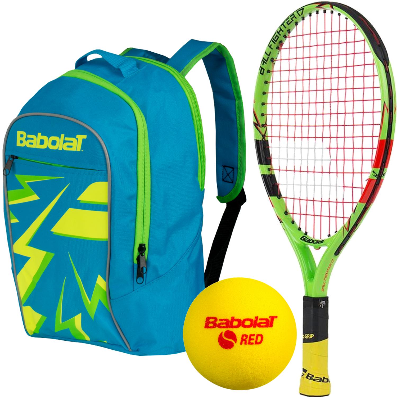 Babolat Ballfighter 17 Inch Child&amp;apos;s Tennis Racquet with Red Foam Tennis Balls a Blue or Purple Junior Backpack