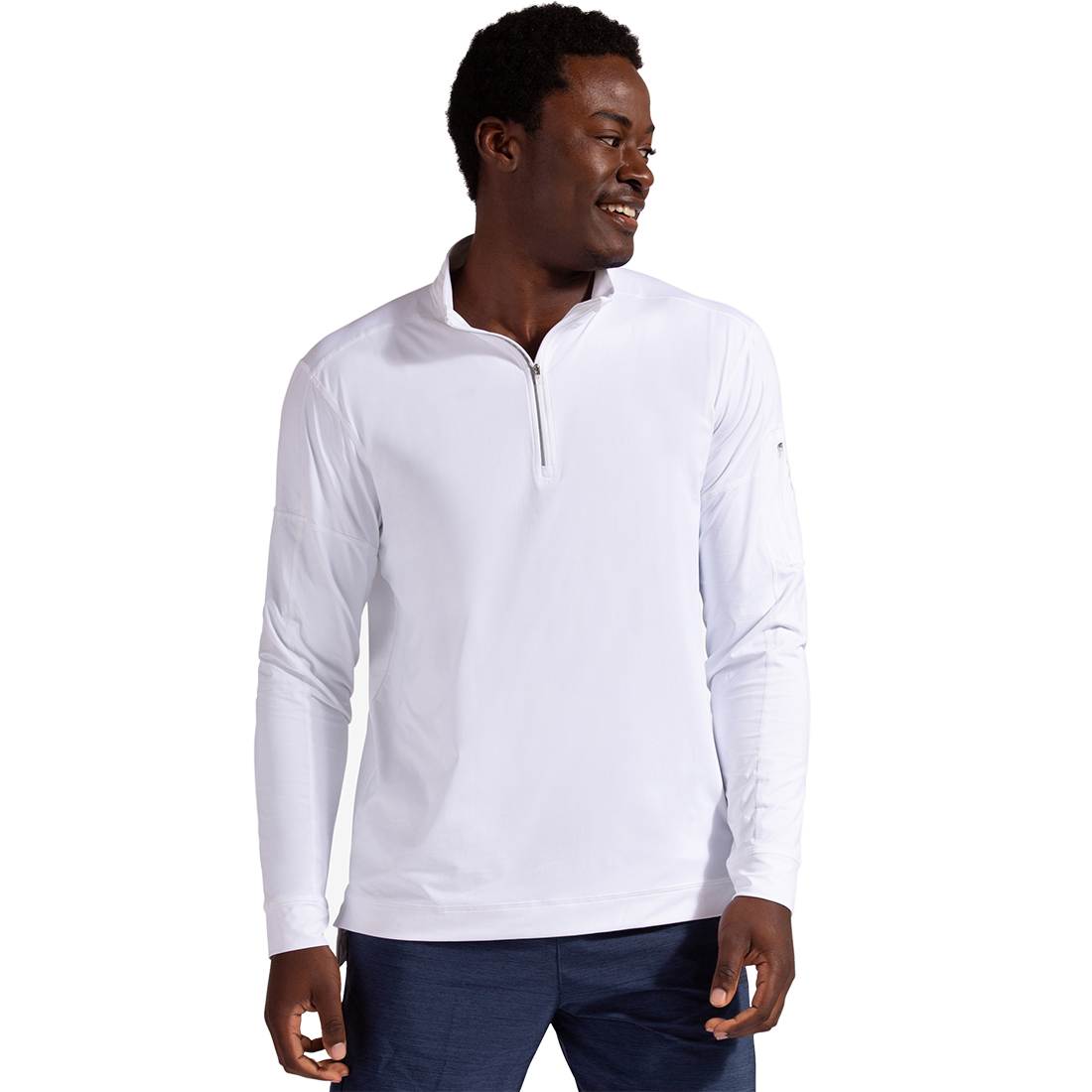 BloqUV Men's UV Protection Mock Zip Long Sleeve Tennis Shirt (White)