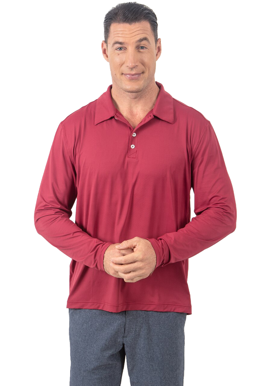 BloqUV Men's UPF 50+ Long-Sleeve Collared Shirt (Red Wine)