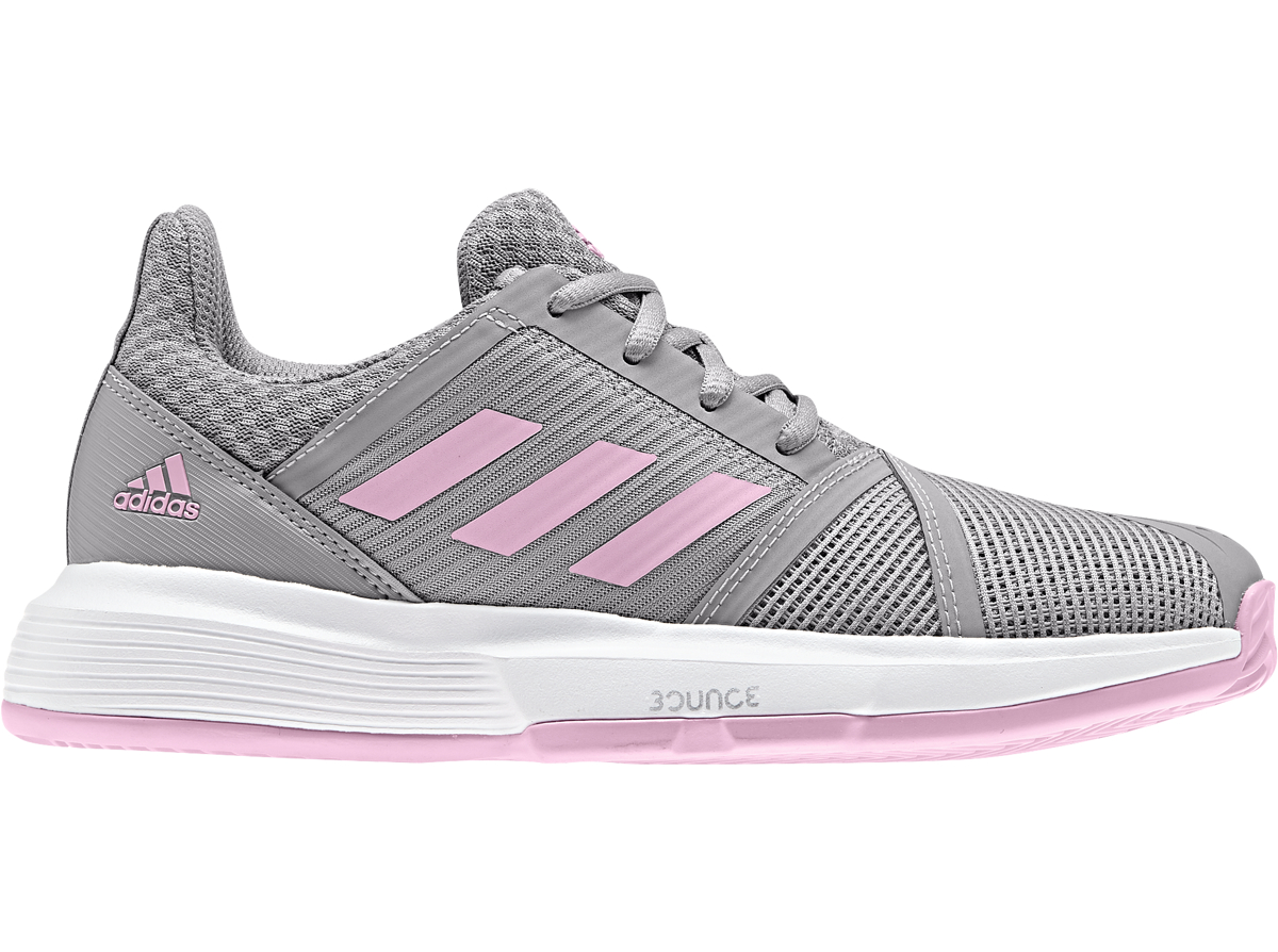 Adidas Junior CourtJam Tennis Shoes (Light Granite/True Pink)