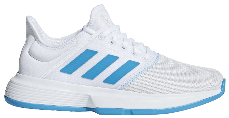 Adidas Women's GameCourt Tennis Shoes (White/Shock Cyan/Matte Silver)