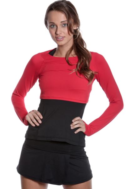 Bloq-UV Long Sleeve Tennis Crop Top (Red)