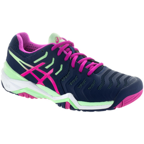 Asics Women&amp;apos;s Gel Resolution 7 Tennis Shoes (Indigo Blue/Pink/Green)