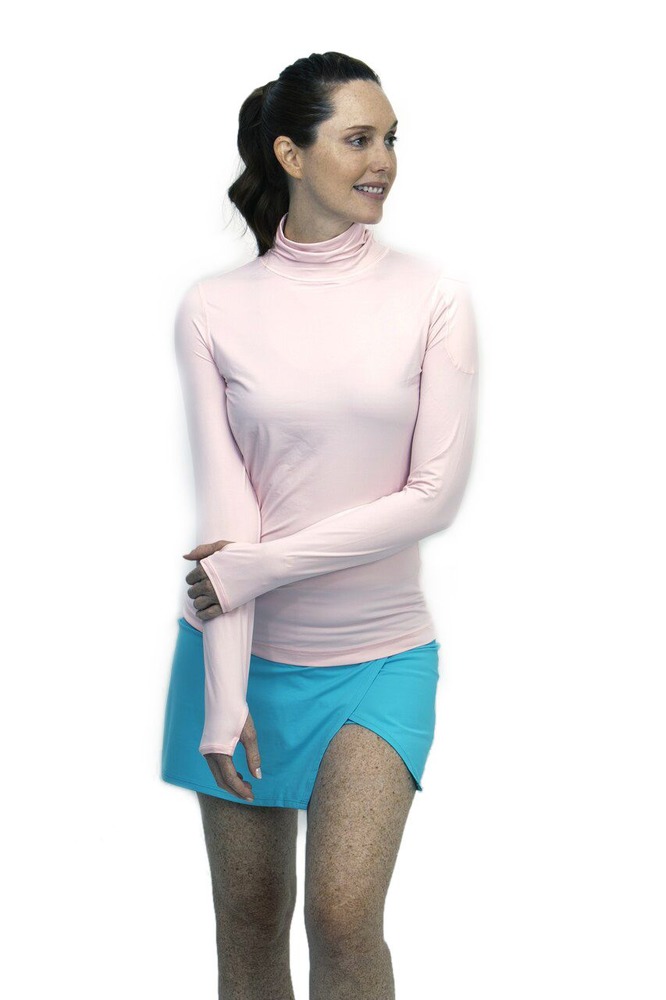 BloqUV Women's Sun Protective Long Sleeve Turtleneck Athletic Top (Tickle Me Pink)