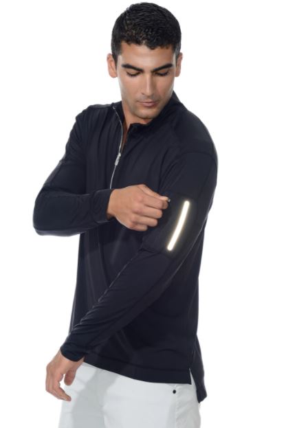 BloqUV Men&amp;apos;s UV Protection Mock Zip Long Sleeve Shirt (Black)