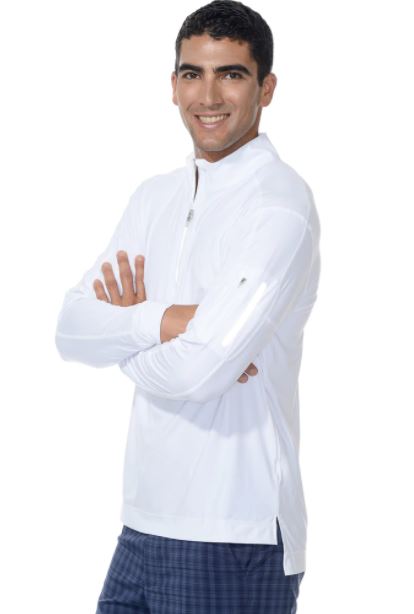 BloqUV Men&amp;apos;s UV Protection Mock Zip Long Sleeve Shirt (White)