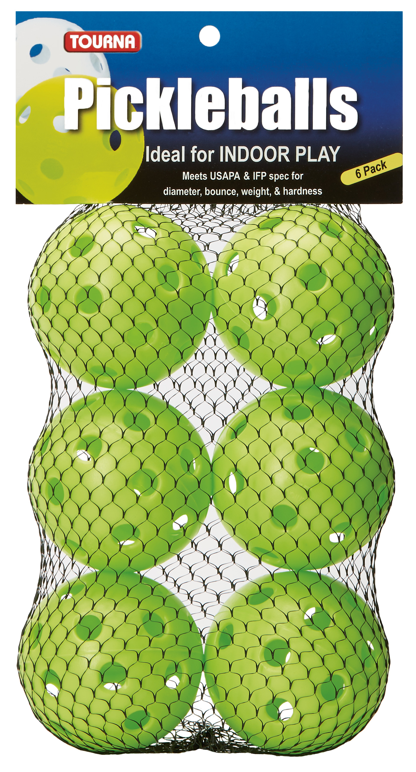 Tourna Indoor Lime Green Pickleballs (6-Pack)