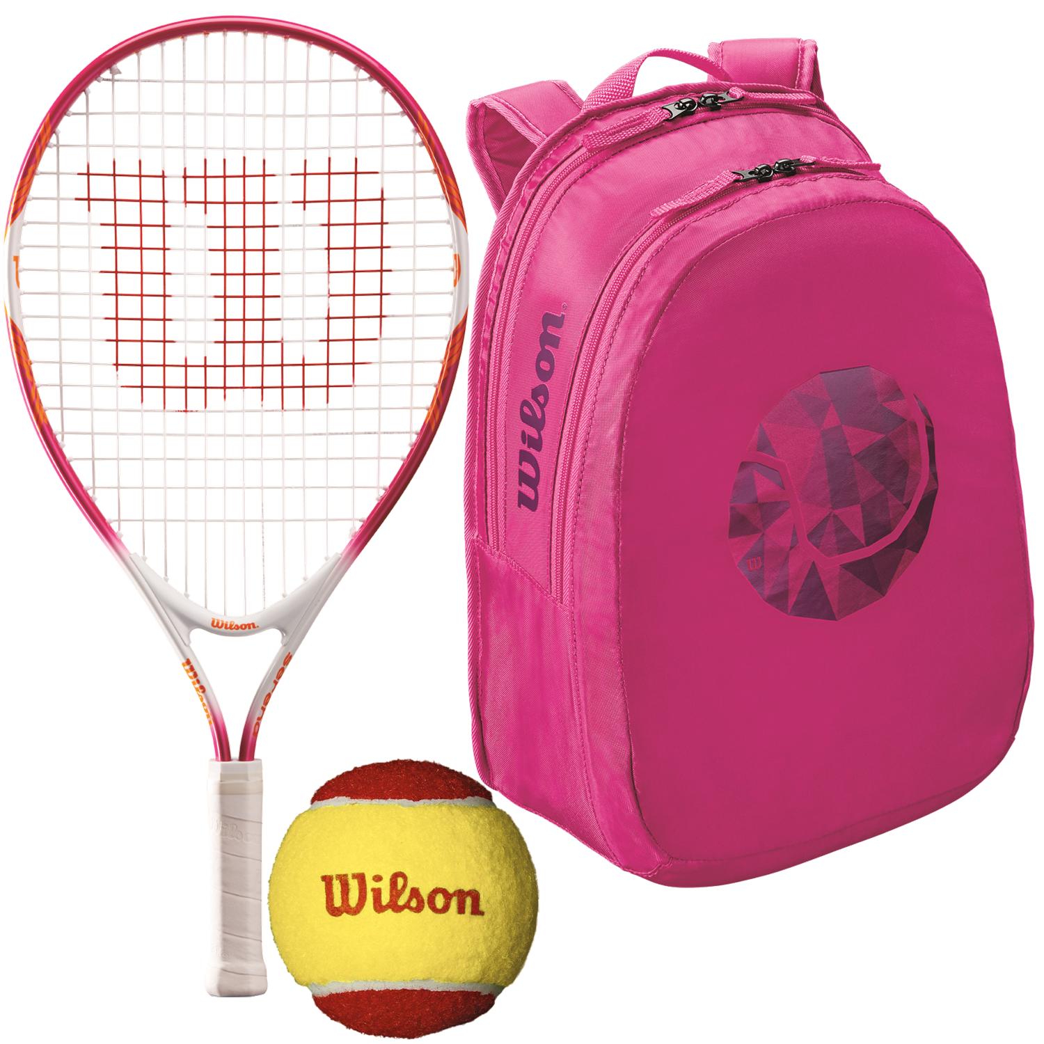 Wilson Serena Williams Junior Tennis Racquet, bundled with a Pink Junior Tennis Backpack and a 3-Pack of Red Felt Starter Tennis Balls
