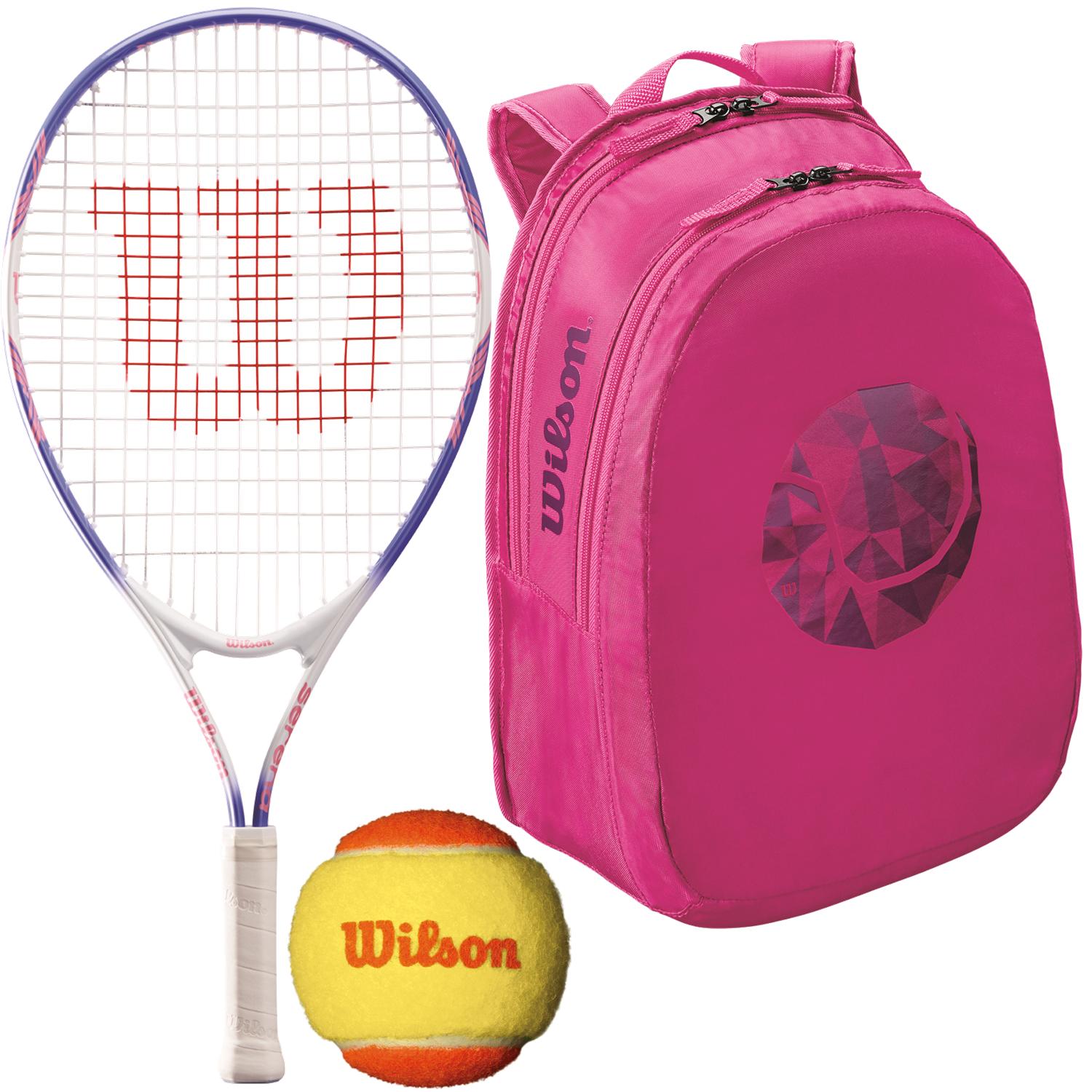 Wilson Serena Williams Junior Tennis Racquet, bundled with a Pink Junior Tennis Backpack and a 3-Pack of Orange Starter Tennis Balls