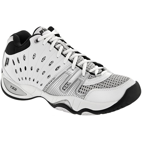 Prince Men's T22 Mid Tennis Shoes (White/ Black/ Silver) from Do It Tennis
