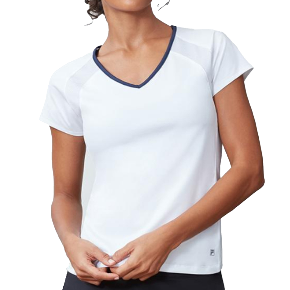 Fila Women's Core Performance Short Sleeve Tennis Top (White/Navy)