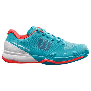 Wilson Women&amp;apos;s Rush Pro 2.5 Tennis Shoes (Blue Curacao/White/Fiery Coral)