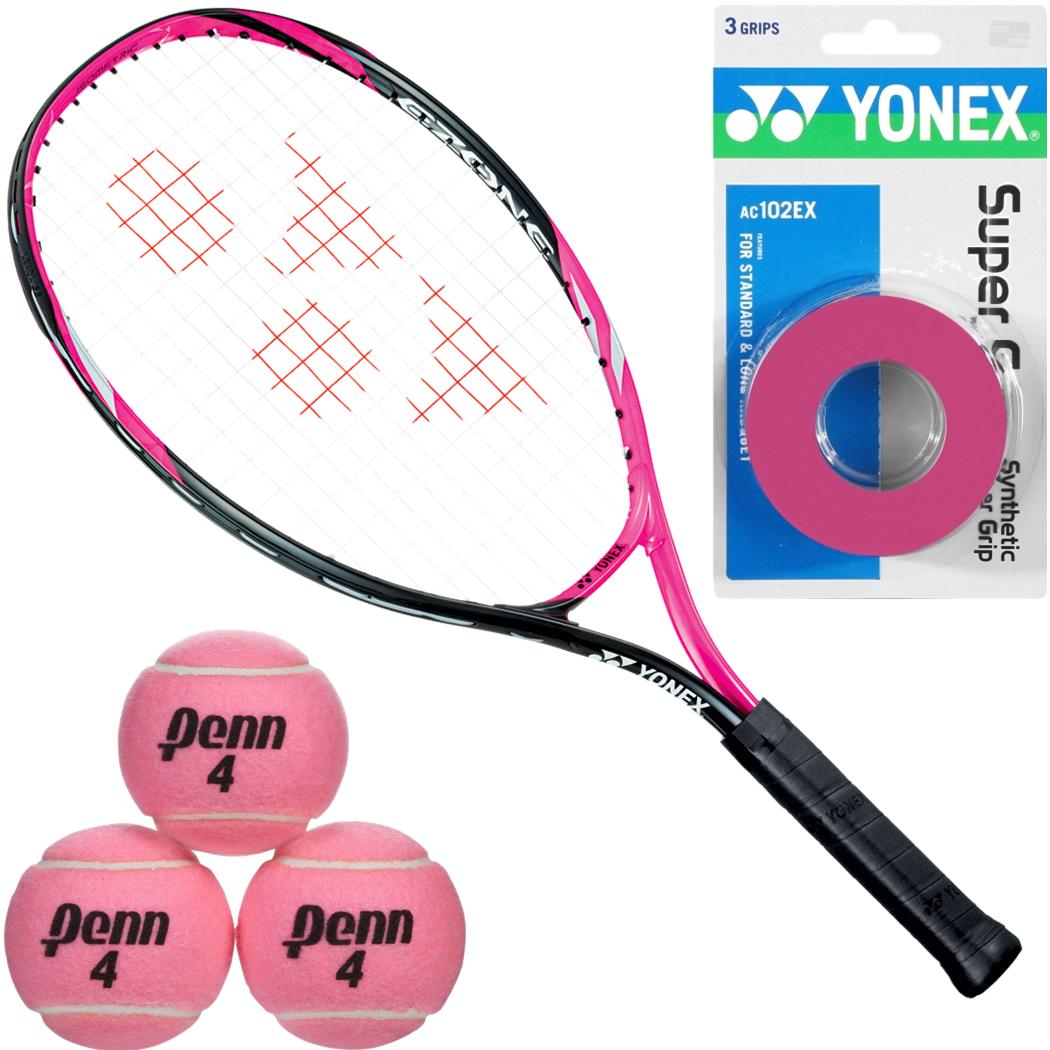 Yonex EZONE Smash Pink Junior Tennis Racquet bundled with a Pink Overgrips and Pink Tennis Balls